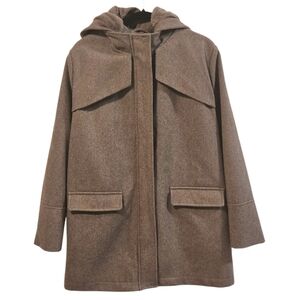 A New Day Taupe Brown Wool Blend Full Zip Fur Hood Peacoat Jacket Size XL